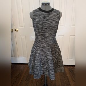 Madewell Anywhere Dress Mini Skater Black White Tweed Faux Leather